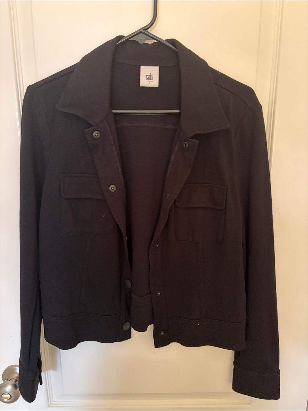 CAbi Ava Jacket- Black Knit Shirt Jacket- style 3174-size L
